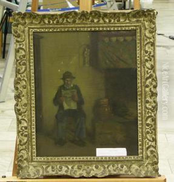 Tidningslasare. Oil Painting by Eric Norselius