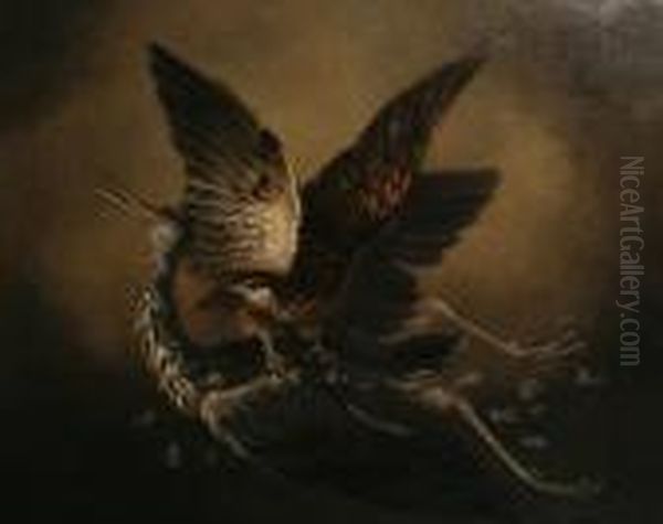 A Goshawk Attacking A Grey Heron Oil Painting by James Northcote