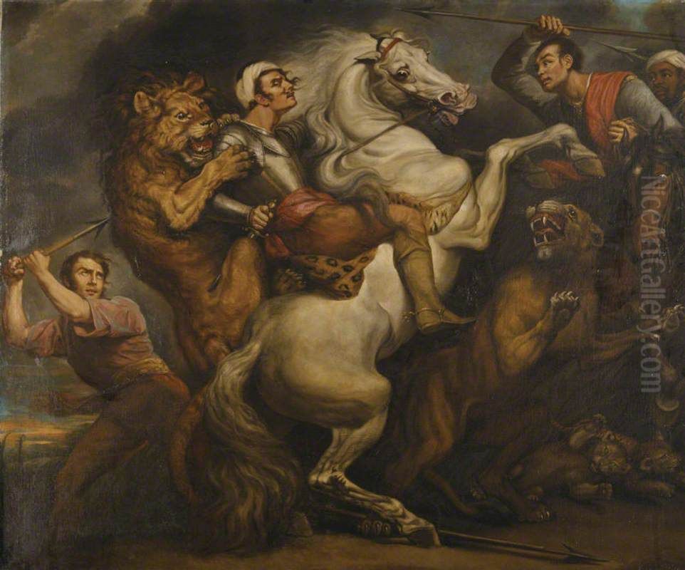 A Lion Hunt Oil Painting by James Northcote