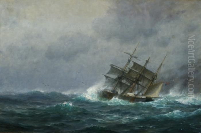 Ship In Dangerous Waters Off The Maine Coast Oil Painting by William Edward Norton