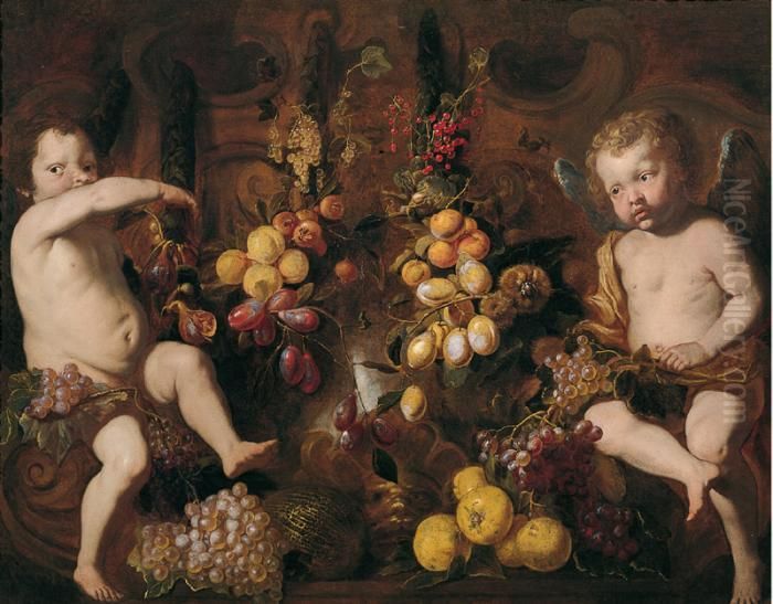 trionfo Di Frutta Con Amorini Oil Painting by Pietro Novelli