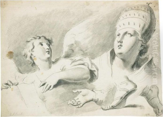 Studio Di Testa Di Papa Con Angelo Oil Painting by Pietro Novelli