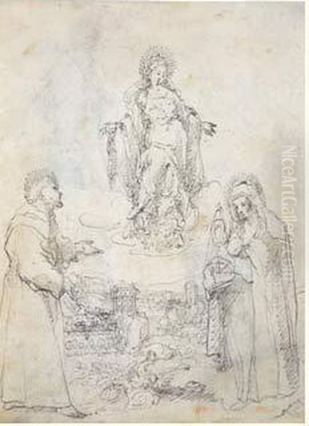 La Vierge En Gloire Adoree Par Deux Saints Oil Painting by Pietro Novelli