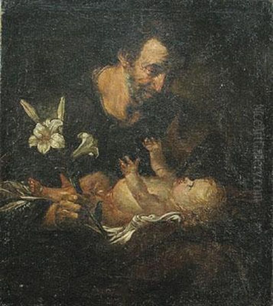 San Giuseppe Col Bambino Oil Painting by Pietro Novelli