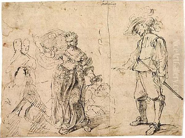 Sheet With Figure Studies: Double-sided Oil Painting by Pietro Novelli