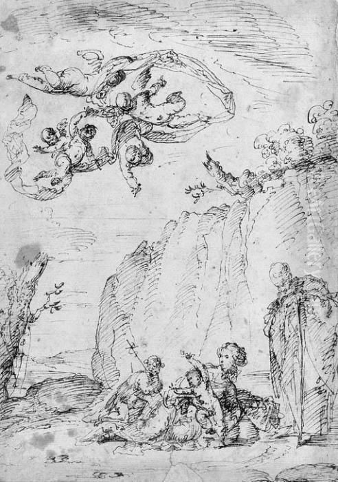 The Holy Family With The Infant Baptist Oil Painting by Pietro Novelli