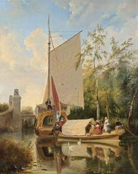 Boating Party Oil Painting by Wijnandus Johannes Josephus Nuijen