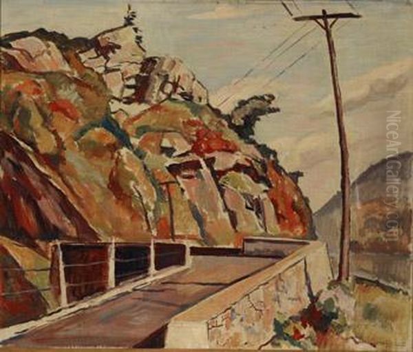 Mountain Bridge And Telephone Pole Oil Painting by Edgar Hewitt Nye