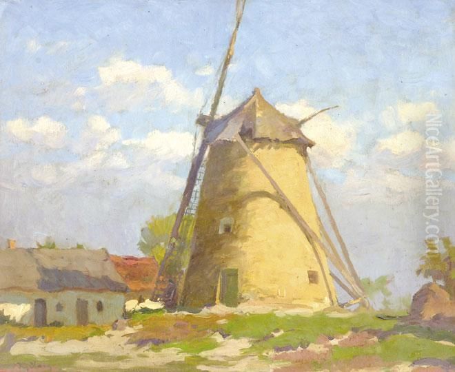 Nem Fuj A Szel, Nem Forog A Dorozsmai Szelmalom Oil Painting by sandor Nyilasy