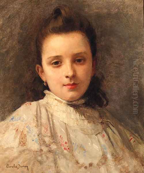 A Portrait Of A Young Girl Oil Painting by Carolus Duran Charles Emile
