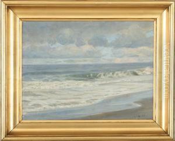 Costal Scenery With Braking Waves Oil Painting by Borge C. Nyrop