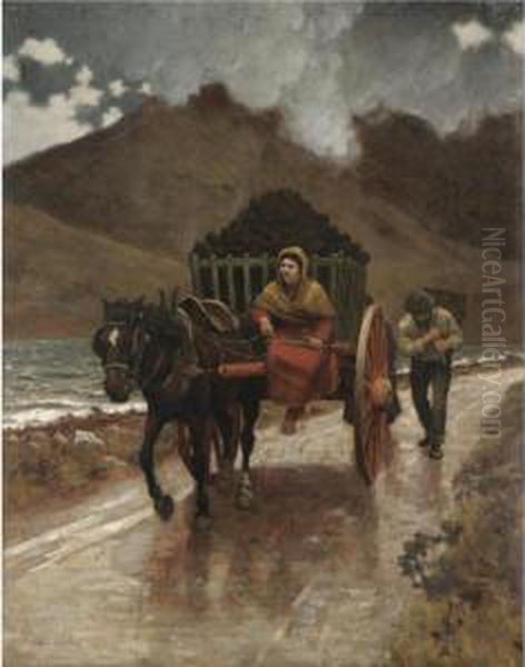 A Load Of Turf, Connemara Oil Painting by Aloysius C. O'Kelly