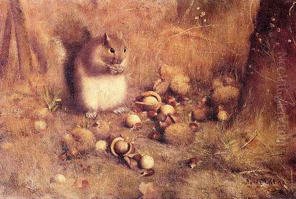 Squirrel with Nuts Oil Painting by Joseph Decker