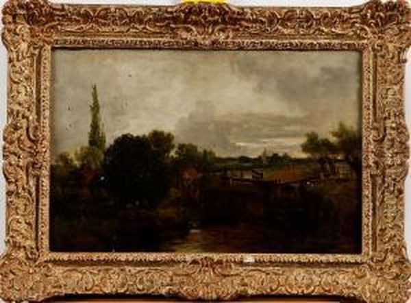 Tillskriven: Landskap Med Sluss Oil Painting by John Wright Oakes