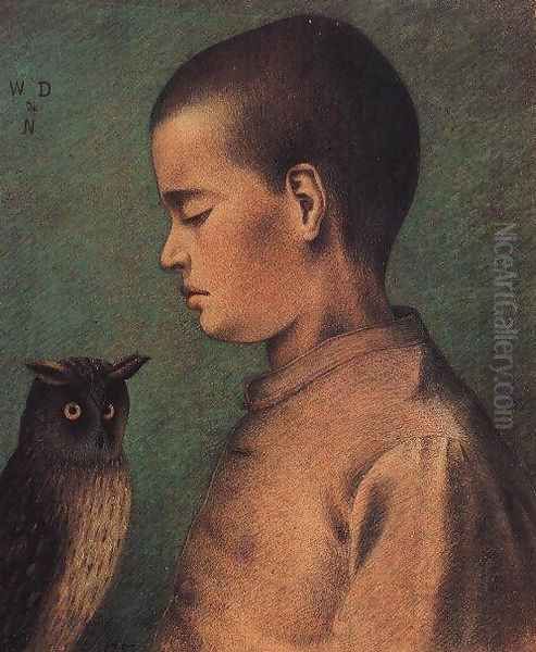 Child with Owl Oil Painting by William Degouve de Nuncques