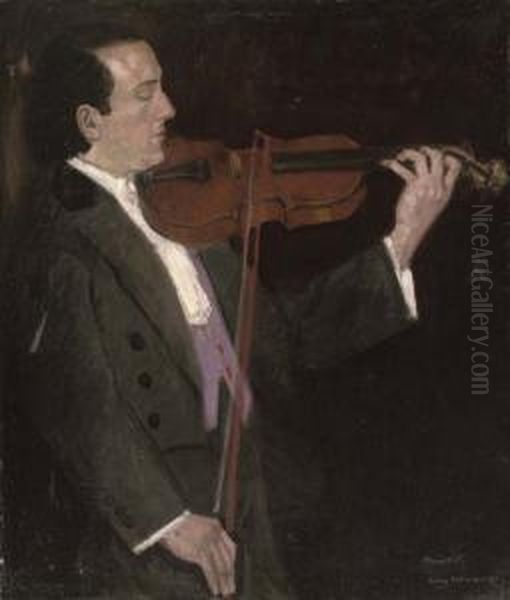 A Violinist Oil Painting by Georg Egmont Oehme