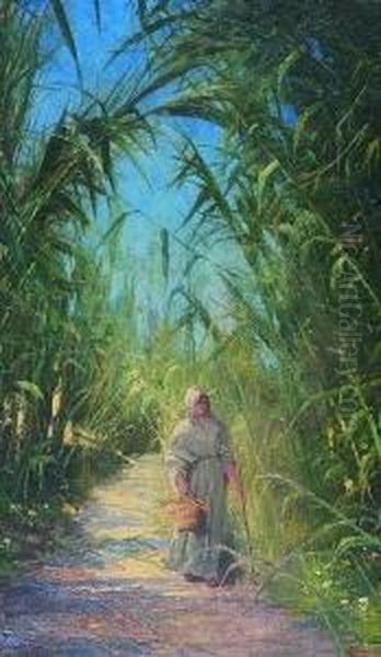 Junge Frau Im
 Zuckerrohrfeld. Oil Painting by Theodor Ohlsen