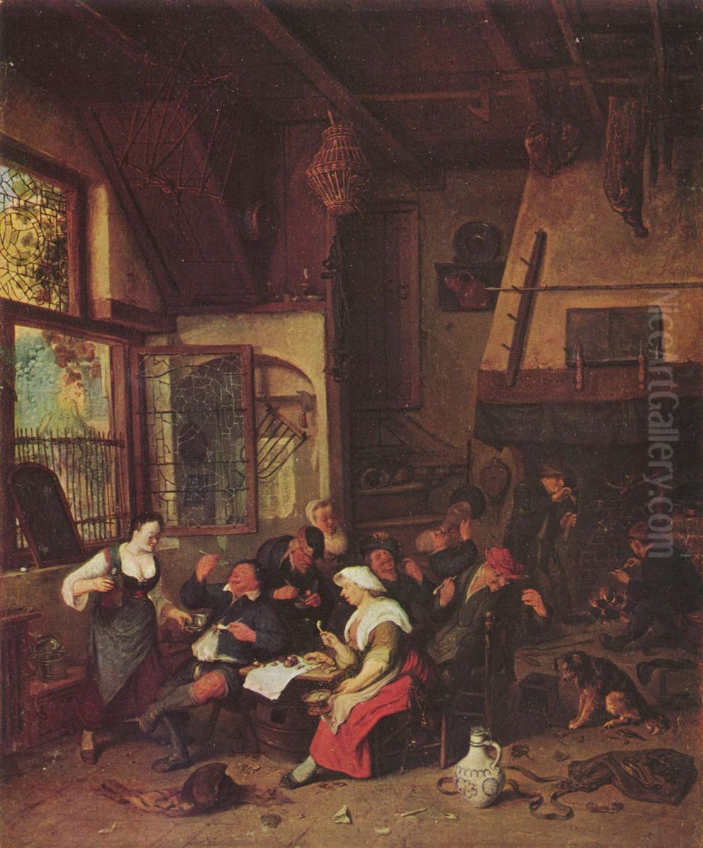 Tavern Scene Oil Painting by Cornelis Dusart