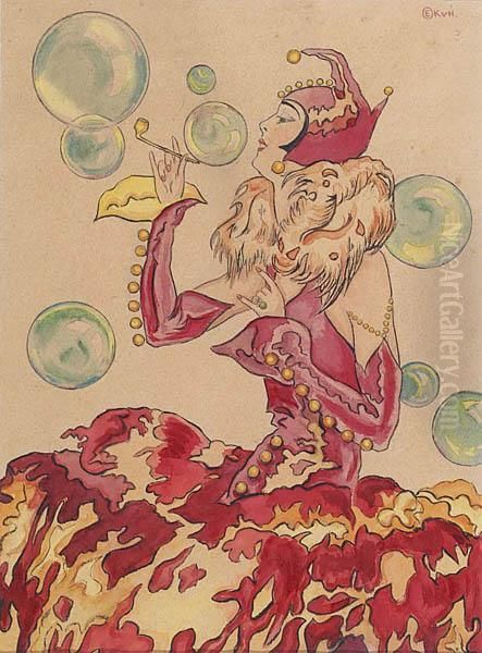 Kolombina Puszczajaca Banki Mydlane Oil Painting by Edward Okun