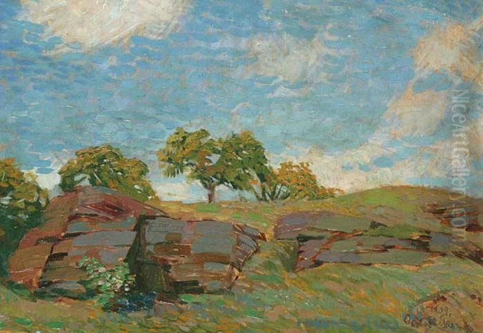 A Summer Landscape Oil Painting by Blazicek Oldoich