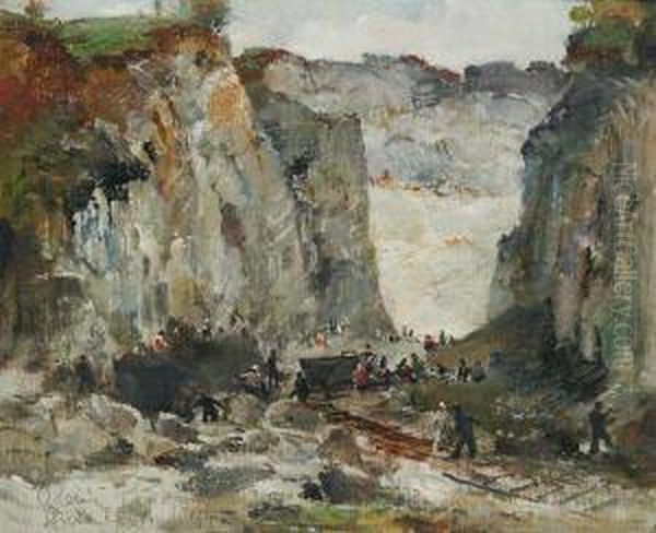 An Old Quarry Oil Painting by Blazicek Oldoich
