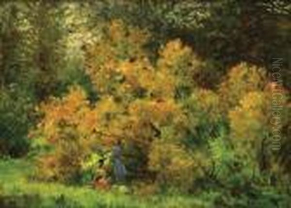 Dve Zeny Pod Rozkvetlym Stromem Oil Painting by Blazicek Oldoich