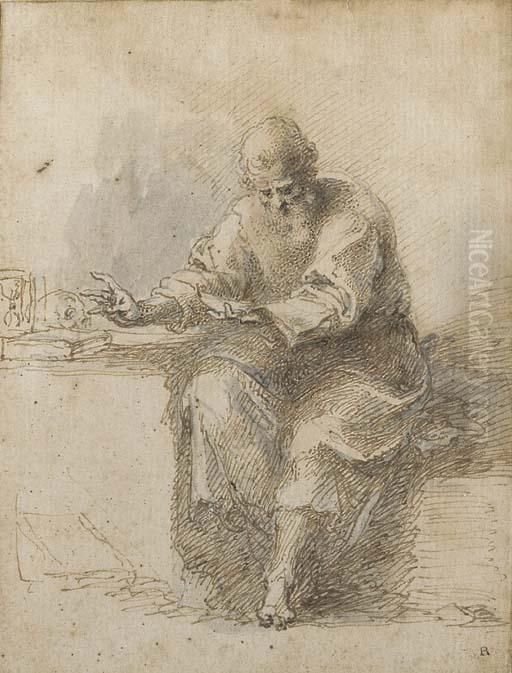 St Jerome Reading Oil Painting by Isaac Oliver