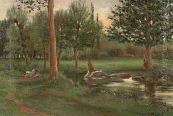 Lavanderas En El Rio. Oil Painting by Jose Olivet Legares