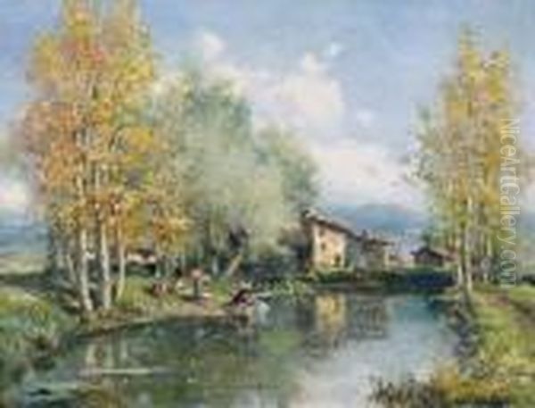 Lavanderas Oil Painting by Jose Olivet Legares