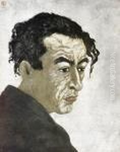 Portrait Of The Poet Sakutaro Hagiwara: Oil Painting by Koshiro Onchi