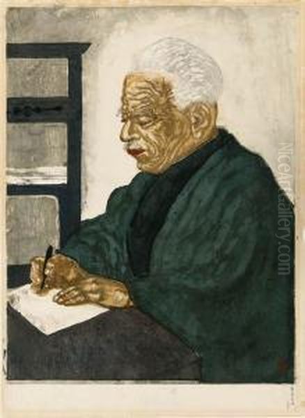 Fujikake Shizuya Sensei Zo (portrait Of The Scholar Fujikakeshizuya) Oil Painting by Koshiro Onchi