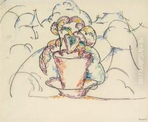 Stilleben Mit
 Topfpflanze. Oil Painting by Walter Ophey