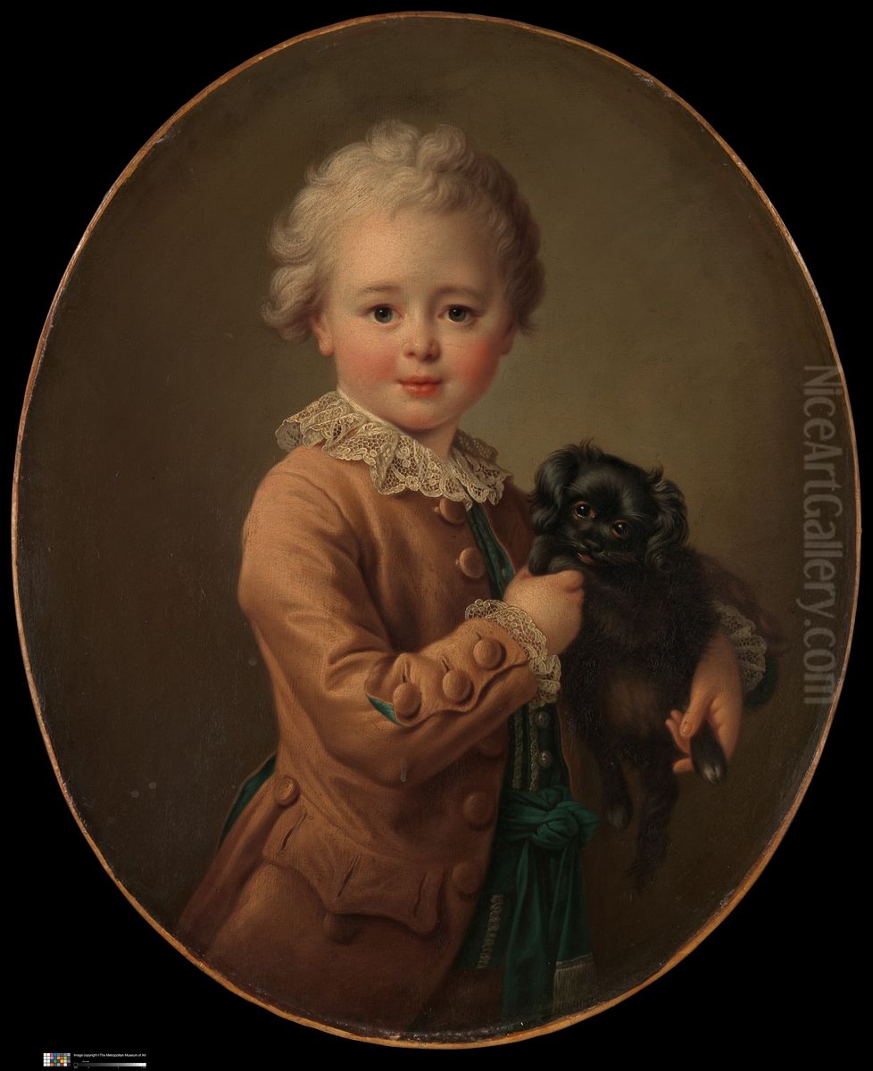 Boy with a Black Spaniel Oil Painting by Francois-Hubert Drouais