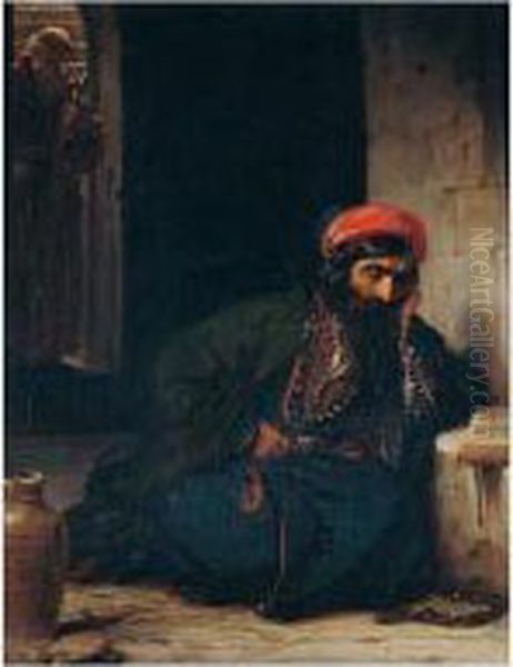 The Damascus Affair: Rabbi 
Preparing His Defence From The Talmud, A Capuchin Distant In The Doorway Oil Painting by Moritz Daniel Oppenheim
