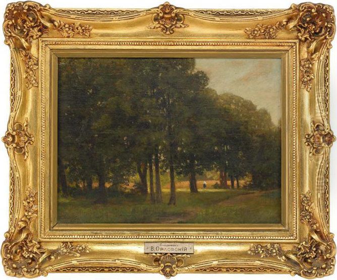 Wooden Summer Landscape With Peasant Woman Oil Painting by Vladimir Donatovich Orlovskii