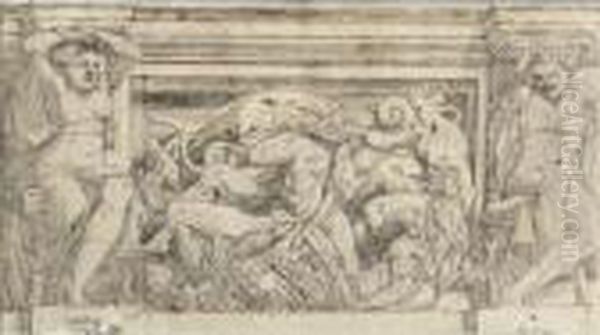 Recto : Study For A Frieze With A
 River God And Nymphs And The Eagle Of Zeus; Verso: Design For The Upper
 Part Of The Entablature Oil Painting by Lelio Orsi