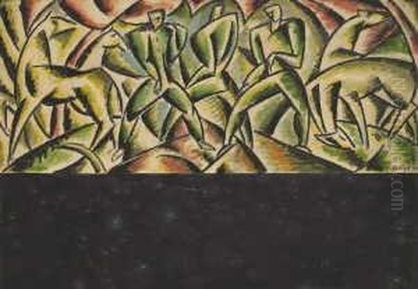 Komposition Mit Figuren Und Pferden Oil Painting by Alexander Alexandrov Osmerkin