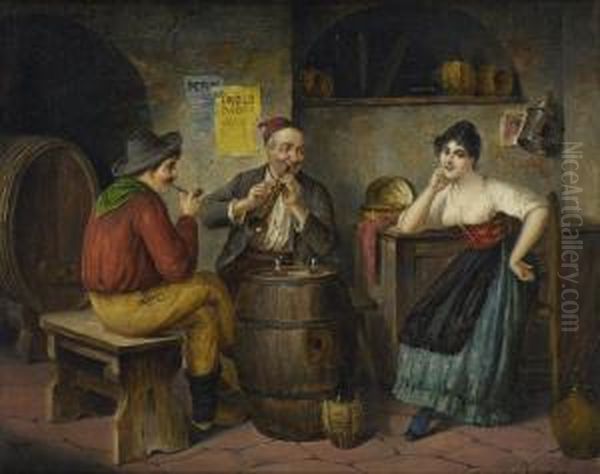 Italienische Wirtshausszene. Oil Painting by Carl Ostersetzer