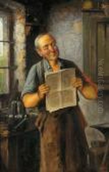Nachrichten In Der Schloserwerkstatt Oil Painting by Carl Ostersetzer