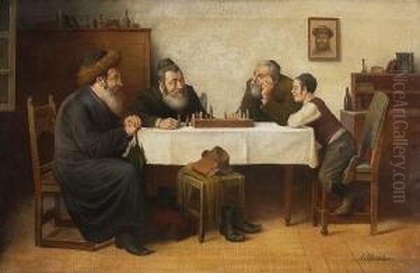 Juden Beim Schachspiel In Der
 Stube. Oil Painting by Carl Ostersetzer