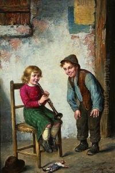 Stolz Auf Das
 Schwesterchen Oil Painting by Carl Ostersetzer