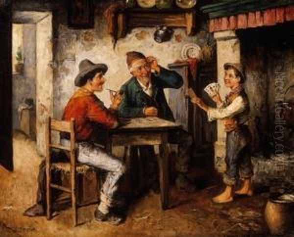 Playing Cards Oil Painting by Carl Ostersetzer