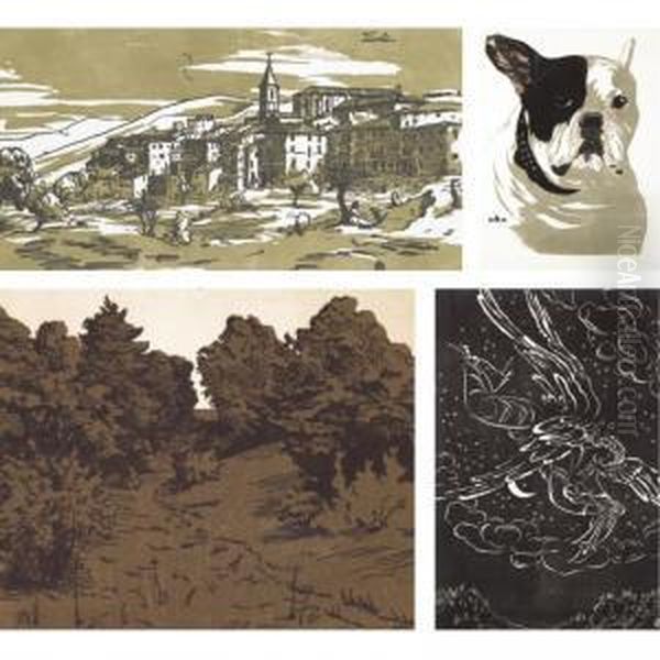 A Group Of Four Woodcut Prints 
On Wove Paper Comprising: Bobby, Spring.dolnika (1900), A View Of Tivoli
 And Angel (both 1914) Oil Painting by Anna Petrovna Ostroumova-Lebedeva