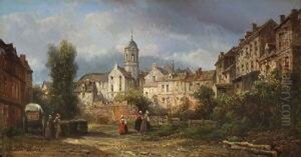 Ansicht Einer Franzosischen
 Stadt Oil Painting by Pierre Justin Ouvrie