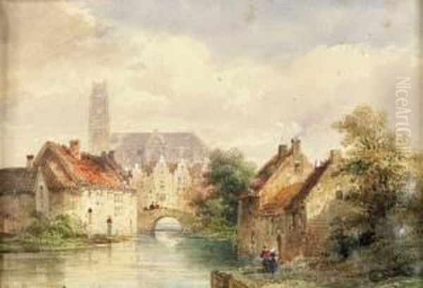 A River Landscape
Watercolor And Gouache On Paper Oil Painting by Pierre Justin Ouvrie