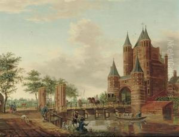 The 'amsterdamse Poort', Haarlem Oil Painting by Isaak Ouwater