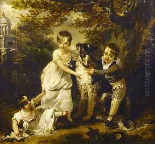 Family portrait of Sir John Trevelyans children Oil Painting by Arthur Devis
