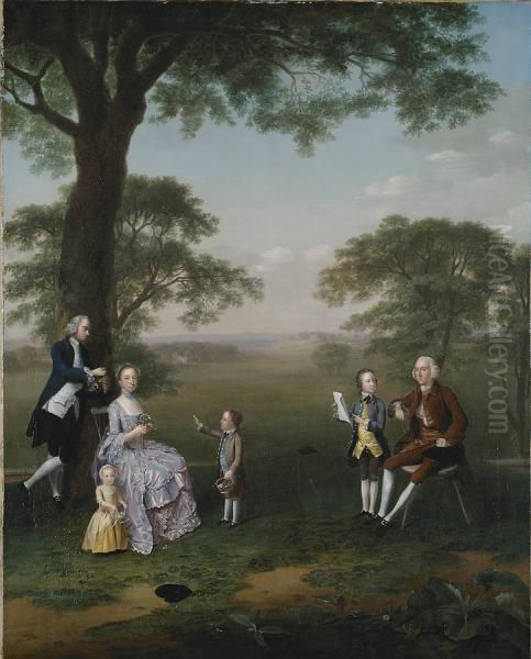 The Clavey Family in their garden at Hampstead Oil Painting by Arthur Devis