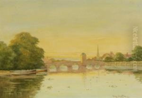 St.ives Bridge Huntingdonshire, 
Watercolour, Signed, 26 X 36 Cm, And Its Pair, St. Ives See 
Illustration Oil Painting by George Oyston