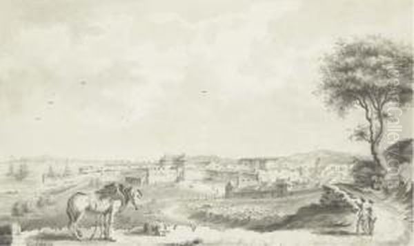 Inscrit 'vue Du Chateau De Brest' Et Date '1791.' Oil Painting by Ozanne, Nicolas Marie